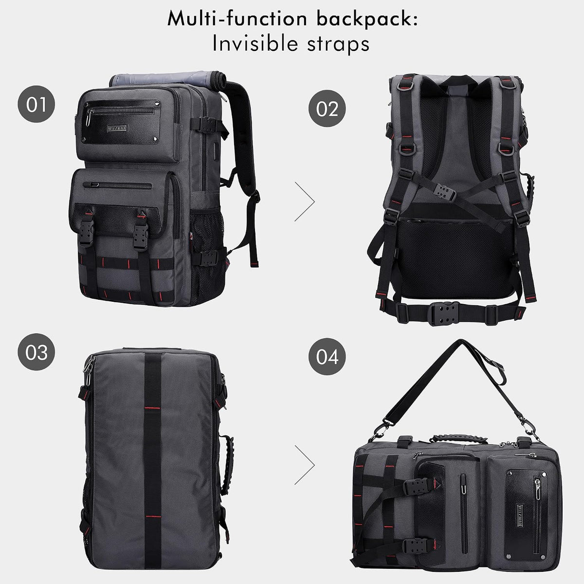 Travel Backpack for Men Duffle Bags Fits 17 Inch Laptop | Nylon Water-resistant 3-in-1 Carry on Backpack Airline Approved, Large Convertible Overnight Rucksack, B685 Silvery Grey