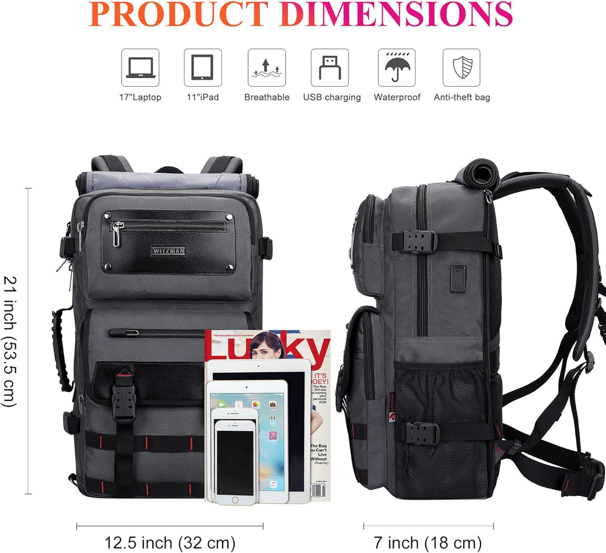 Travel Backpack for Men Duffle Bags Fits 17 Inch Laptop | Nylon Water-resistant 3-in-1 Carry on Backpack Airline Approved, Large Convertible Overnight Rucksack, B685 Silvery Grey