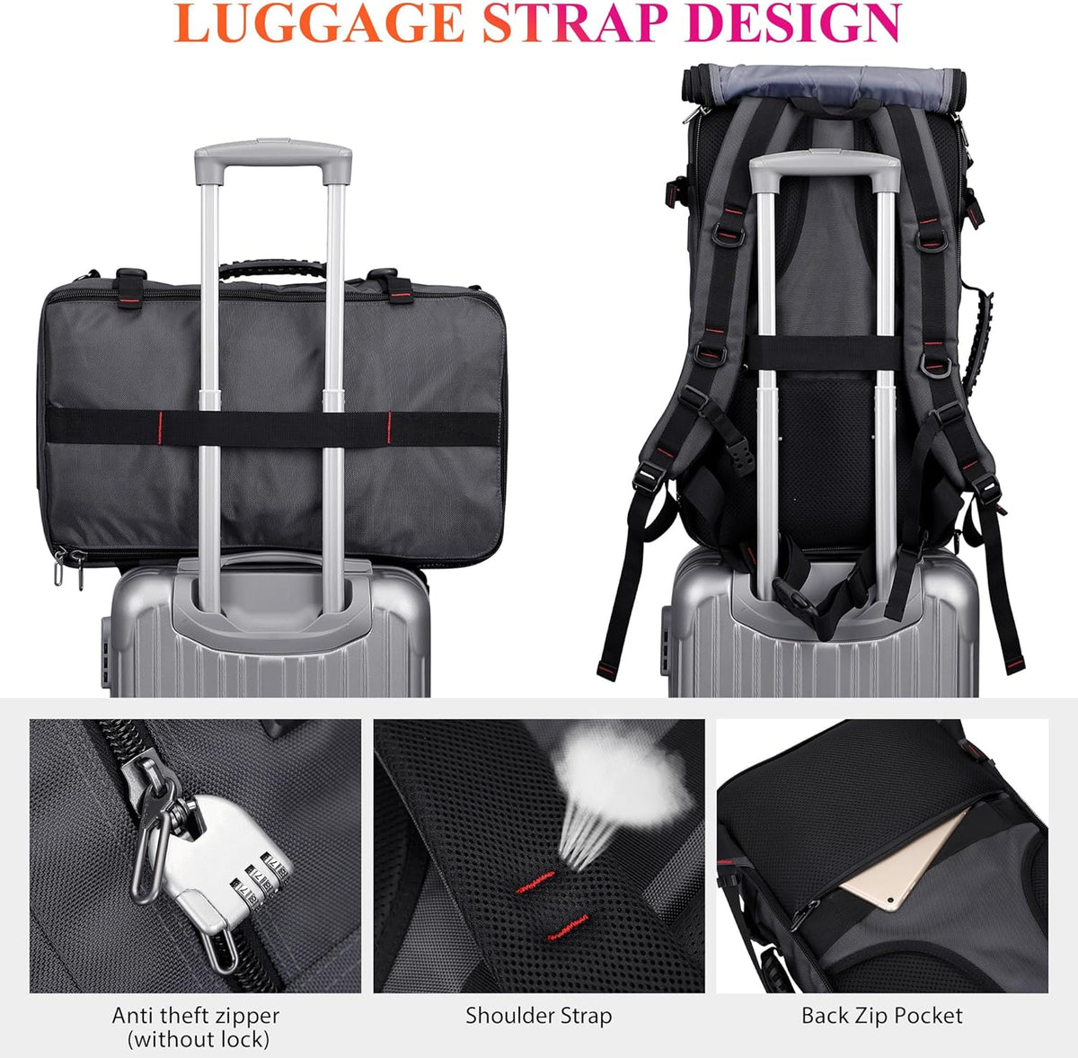 Travel Backpack for Men Duffle Bags Fits 17 Inch Laptop | Nylon Water-resistant 3-in-1 Carry on Backpack Airline Approved, Large Convertible Overnight Rucksack, B685 Silvery Grey