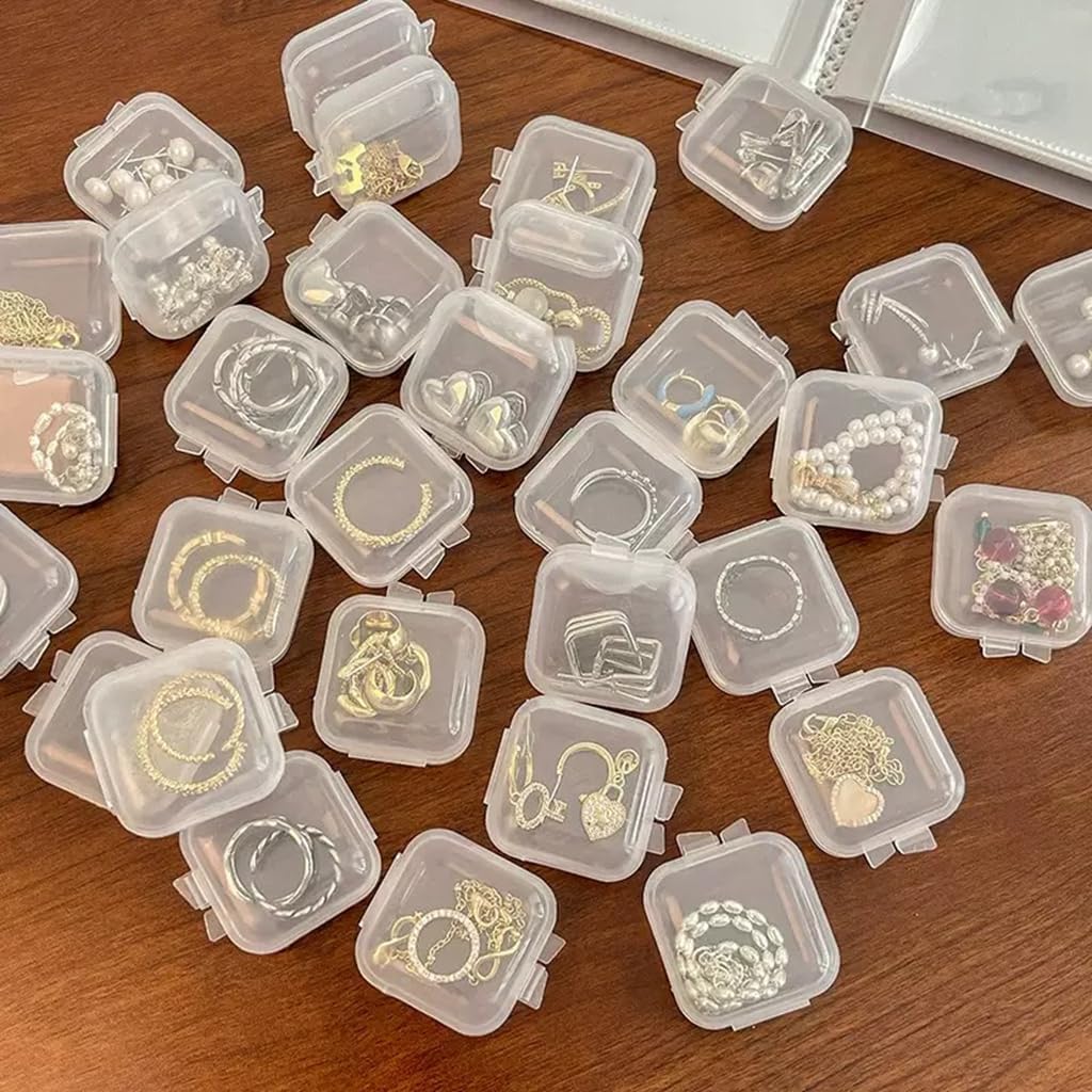 40Pcs Mini Jewelry Storage Containers, 1.37 x 1.37 x 0.7 Inches,Clear Plastic Cases for Pearl Bracelets and Small Accessories (40)