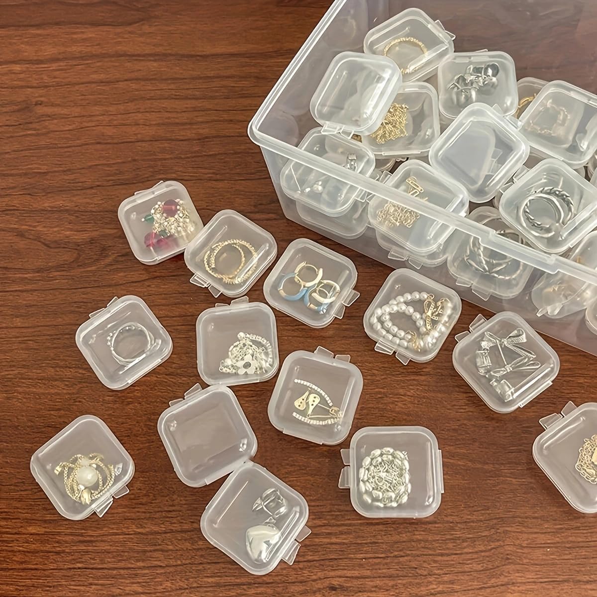 40Pcs Mini Jewelry Storage Containers, 1.37 x 1.37 x 0.7 Inches,Clear Plastic Cases for Pearl Bracelets and Small Accessories (40)