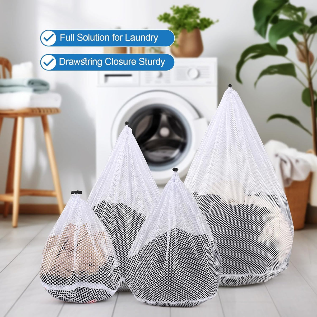 Mesh Laundry Bags Washing Machine Mesh Wash Bags for Clothes,Underwear,Lingerie, Bed Linen with Drawstring Closure Sturdy(4 Size, Yellow)