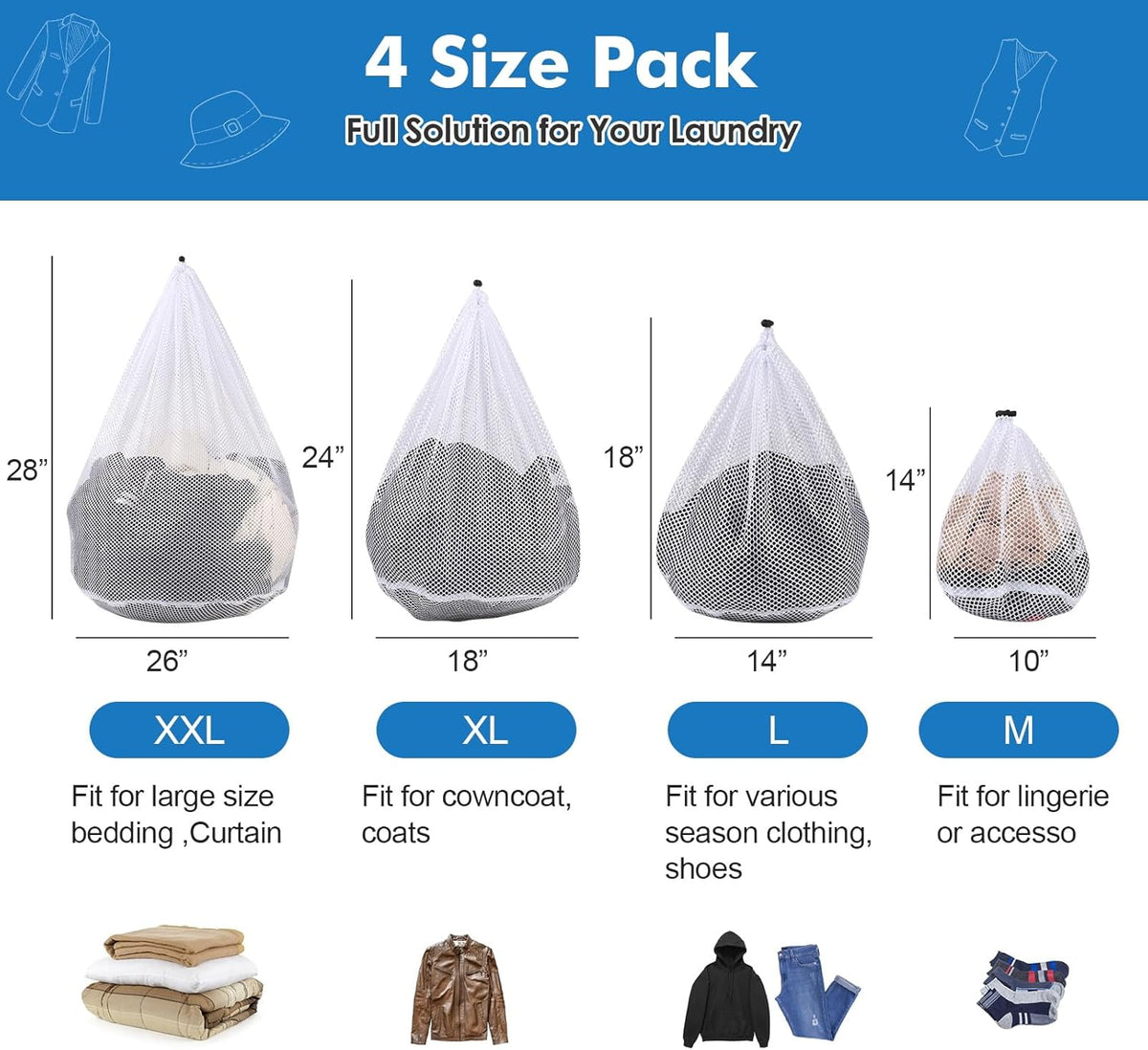 Mesh Laundry Bags Washing Machine Mesh Wash Bags for Clothes,Underwear,Lingerie, Bed Linen with Drawstring Closure Sturdy(4 Size, Yellow)