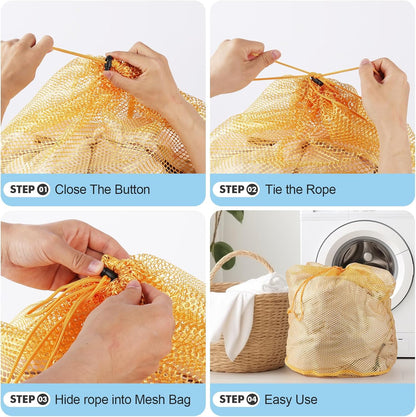 Mesh Laundry Bags Washing Machine Mesh Wash Bags for Clothes,Underwear,Lingerie, Bed Linen with Drawstring Closure Sturdy(4 Size, Yellow)