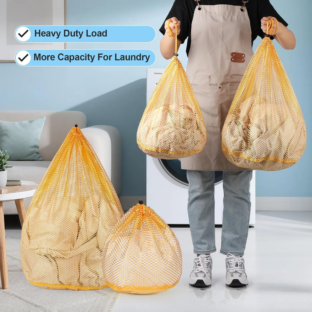 Mesh Laundry Bags Washing Machine Mesh Wash Bags for Clothes,Underwear,Lingerie, Bed Linen with Drawstring Closure Sturdy(4 Size, Yellow)