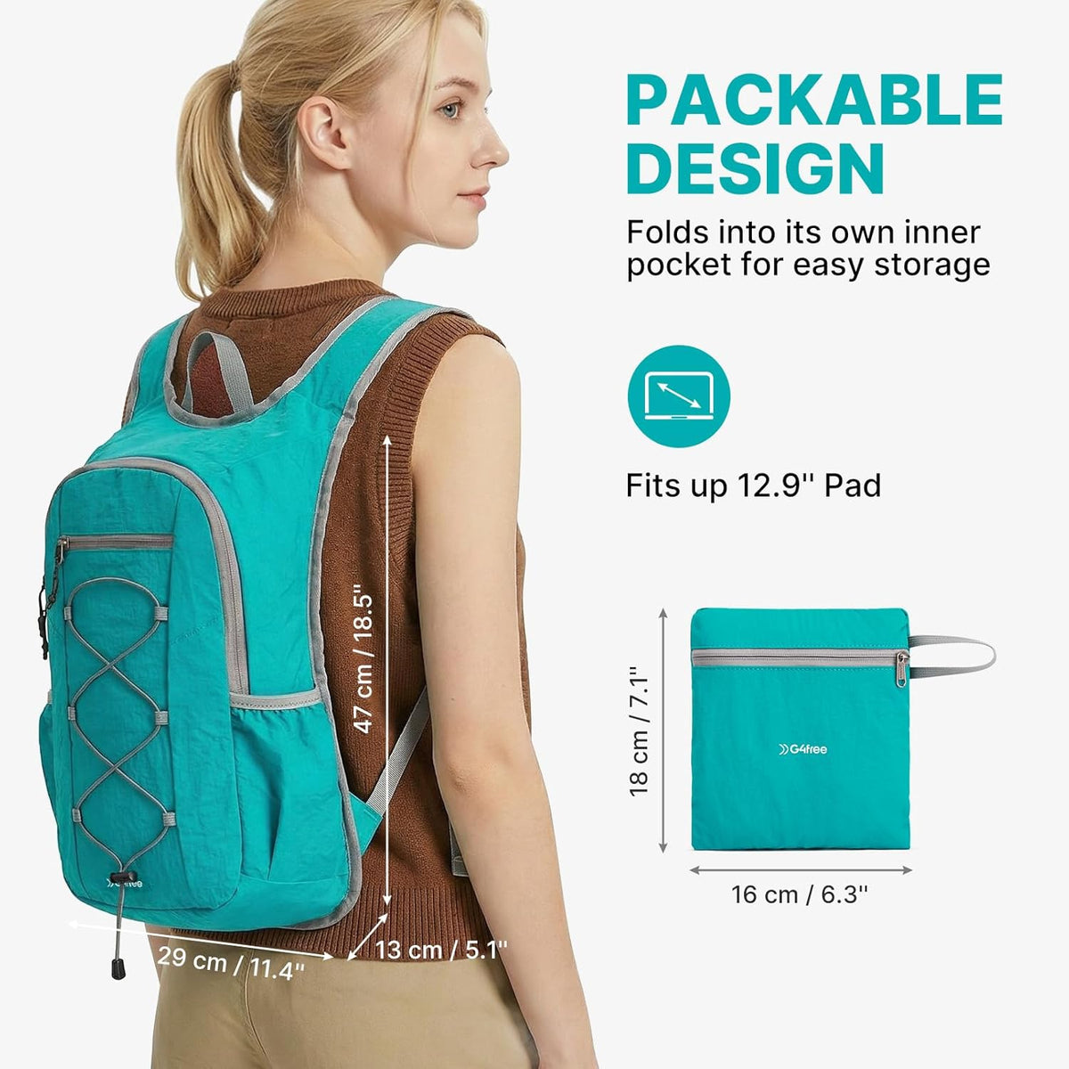 20L Lightweight Packable Hiking Backpack for Women Men | Small Water Resistant Foldable Daypack with Phone Pocket for Travel Camping Outdoor