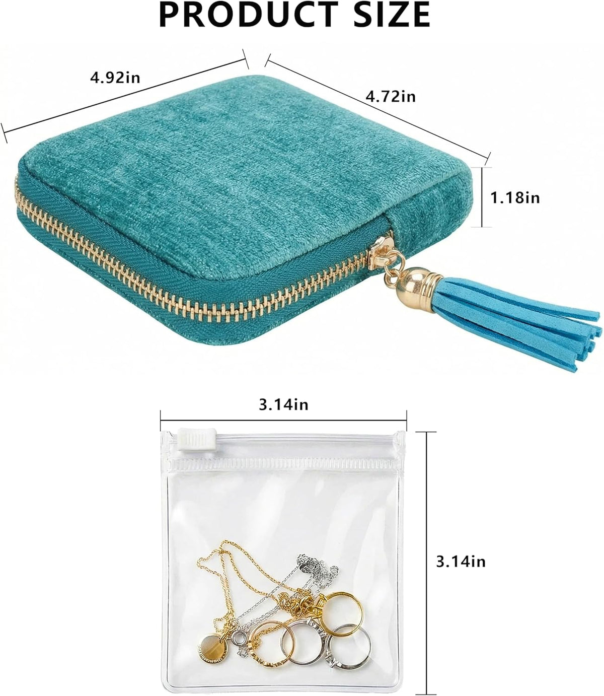 Travel Jewelry Case Organizer, 6-Layer Soft Pouch for Women | Scratch-protection velvet, purse-friendly. Stores bracelets, necklaces, rings & earrings. Peacock blue. Great travel gift.