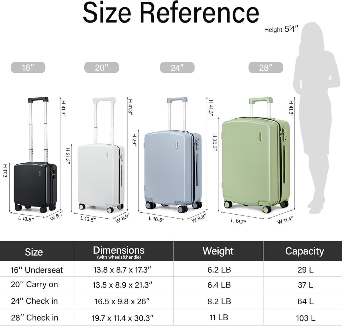 16 Inch Underseat Carry On Luggage, Airline-Approved Hard Shell Small Suitcase with Spinner Wheels, Lightweight Tsa Lock Travel Luggage for Short Trips(Bamboo Green)