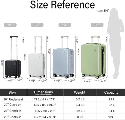 16 Inch Underseat Carry On Luggage, Airline-Approved Hard Shell Small Suitcase with Spinner Wheels, Lightweight Tsa Lock Travel Luggage for Short Trips(Bamboo Green)