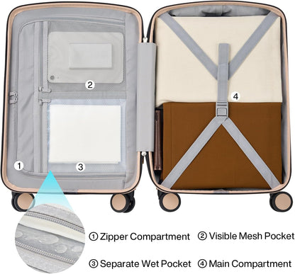 16 Inch Underseat Carry On Luggage, Airline-Approved Hard Shell Small Suitcase with Spinner Wheels, Lightweight Tsa Lock Travel Luggage for Short Trips(Bamboo Green)