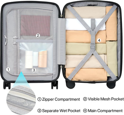 16 Inch Underseat Carry On Luggage, Airline-Approved Hard Shell Small Suitcase with Spinner Wheels, Lightweight Tsa Lock Travel Luggage for Short Trips(Bamboo Green)