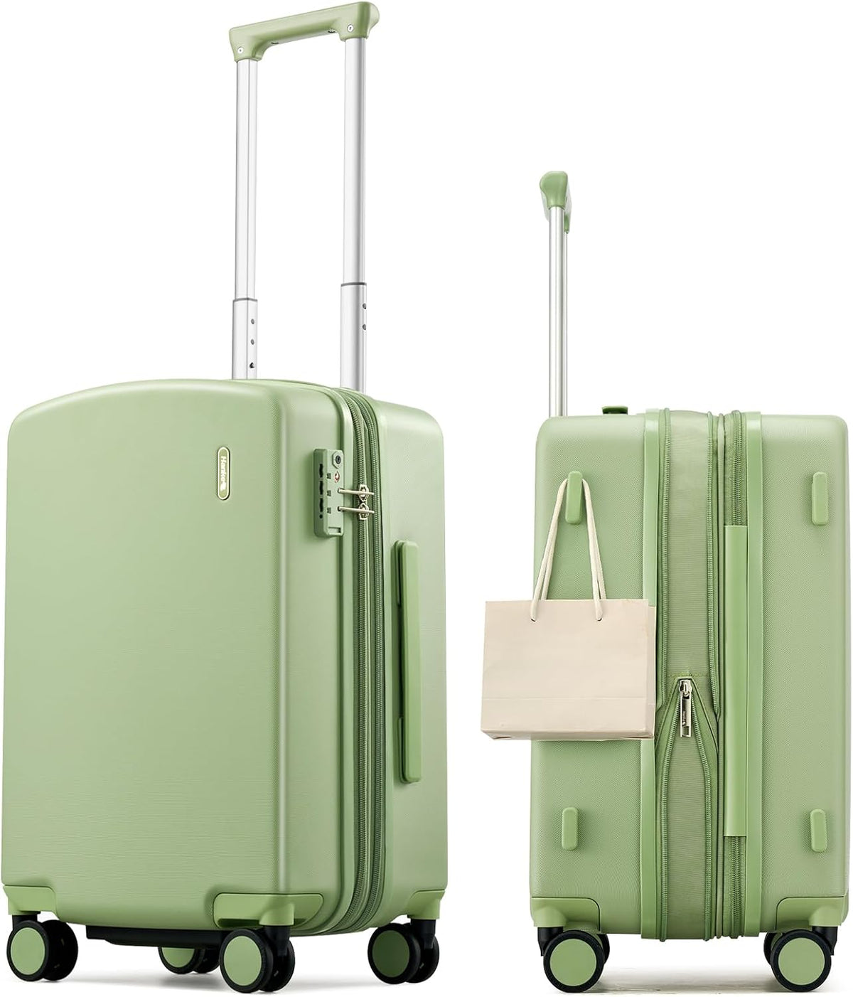 16 Inch Underseat Carry On Luggage, Airline-Approved Hard Shell Small Suitcase with Spinner Wheels, Lightweight Tsa Lock Travel Luggage for Short Trips(Bamboo Green)
