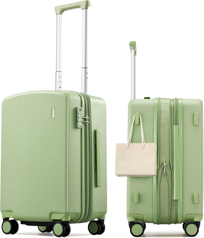 16 Inch Underseat Carry On Luggage, Airline-Approved Hard Shell Small Suitcase with Spinner Wheels, Lightweight Tsa Lock Travel Luggage for Short Trips(Bamboo Green)