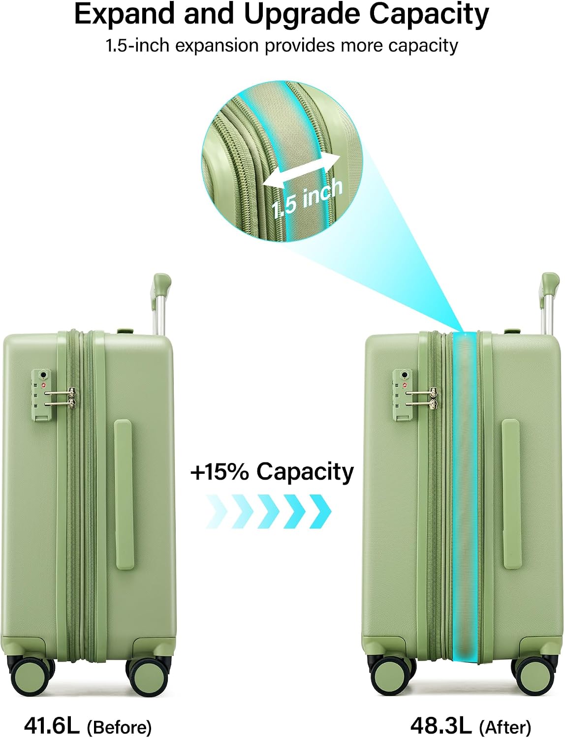 16 Inch Underseat Carry On Luggage, Airline-Approved Hard Shell Small Suitcase with Spinner Wheels, Lightweight Tsa Lock Travel Luggage for Short Trips(Bamboo Green)