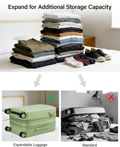 16 Inch Underseat Carry On Luggage, Airline-Approved Hard Shell Small Suitcase with Spinner Wheels, Lightweight Tsa Lock Travel Luggage for Short Trips(Bamboo Green)