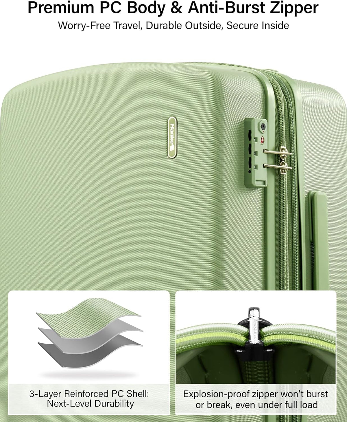 16 Inch Underseat Carry On Luggage, Airline-Approved Hard Shell Small Suitcase with Spinner Wheels, Lightweight Tsa Lock Travel Luggage for Short Trips(Bamboo Green)