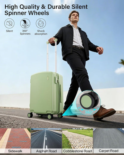 16 Inch Underseat Carry On Luggage, Airline-Approved Hard Shell Small Suitcase with Spinner Wheels, Lightweight Tsa Lock Travel Luggage for Short Trips(Bamboo Green)