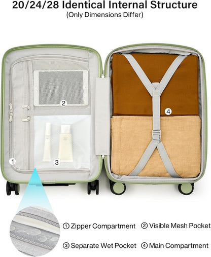 16 Inch Underseat Carry On Luggage, Airline-Approved Hard Shell Small Suitcase with Spinner Wheels, Lightweight Tsa Lock Travel Luggage for Short Trips(Bamboo Green)