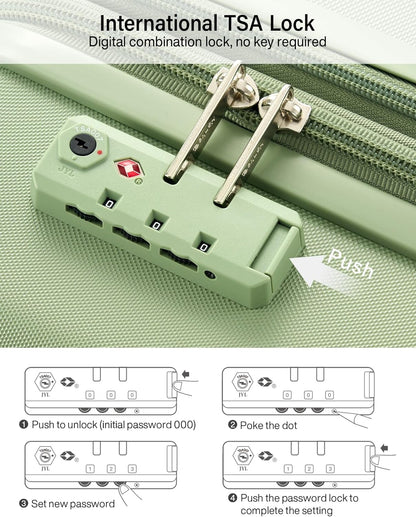 16 Inch Underseat Carry On Luggage, Airline-Approved Hard Shell Small Suitcase with Spinner Wheels, Lightweight Tsa Lock Travel Luggage for Short Trips(Bamboo Green)