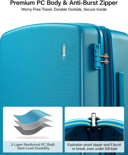 16 Inch Underseat Carry On Luggage, Airline-Approved Hard Shell Small Suitcase with Spinner Wheels, Lightweight Tsa Lock Travel Luggage for Short Trips(Bamboo Green)