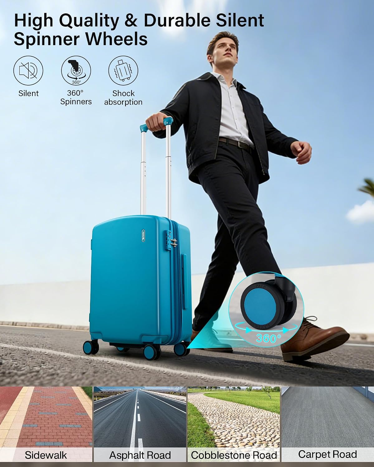 16 Inch Underseat Carry On Luggage, Airline-Approved Hard Shell Small Suitcase with Spinner Wheels, Lightweight Tsa Lock Travel Luggage for Short Trips(Bamboo Green)