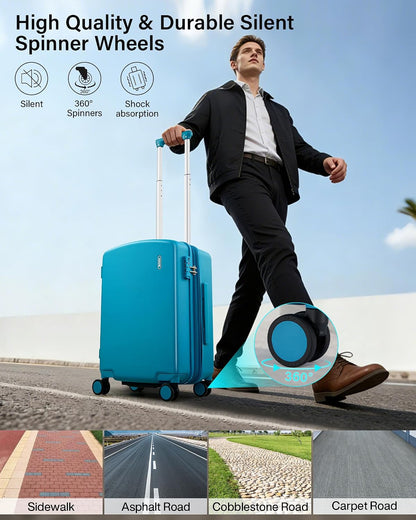 16 Inch Underseat Carry On Luggage, Airline-Approved Hard Shell Small Suitcase with Spinner Wheels, Lightweight Tsa Lock Travel Luggage for Short Trips(Bamboo Green)
