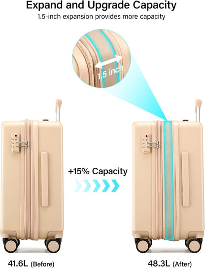 16 Inch Underseat Carry On Luggage, Airline-Approved Hard Shell Small Suitcase with Spinner Wheels, Lightweight Tsa Lock Travel Luggage for Short Trips(Bamboo Green)