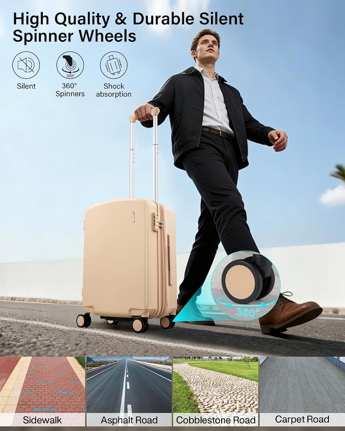 16 Inch Underseat Carry On Luggage, Airline-Approved Hard Shell Small Suitcase with Spinner Wheels, Lightweight Tsa Lock Travel Luggage for Short Trips(Bamboo Green)