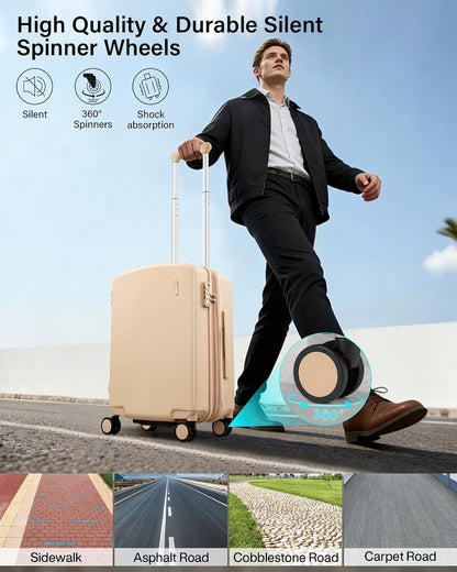 16 Inch Underseat Carry On Luggage, Airline-Approved Hard Shell Small Suitcase with Spinner Wheels, Lightweight Tsa Lock Travel Luggage for Short Trips(Bamboo Green)