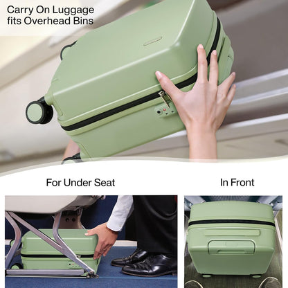16 Inch Underseat Carry On Luggage, Airline-Approved Hard Shell Small Suitcase with Spinner Wheels, Lightweight Tsa Lock Travel Luggage for Short Trips(Bamboo Green)