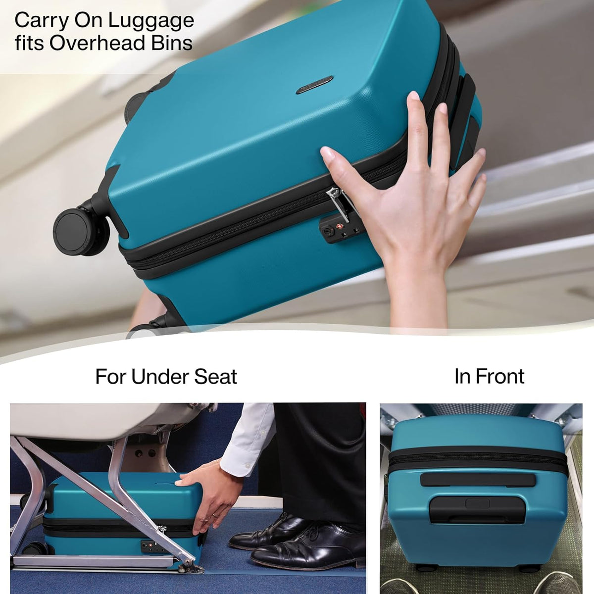 16 Inch Underseat Carry On Luggage, Airline-Approved Hard Shell Small Suitcase with Spinner Wheels, Lightweight Tsa Lock Travel Luggage for Short Trips(Bamboo Green)
