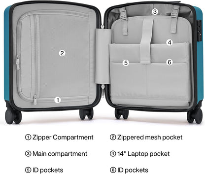 16 Inch Underseat Carry On Luggage, Airline-Approved Hard Shell Small Suitcase with Spinner Wheels, Lightweight Tsa Lock Travel Luggage for Short Trips(Bamboo Green)