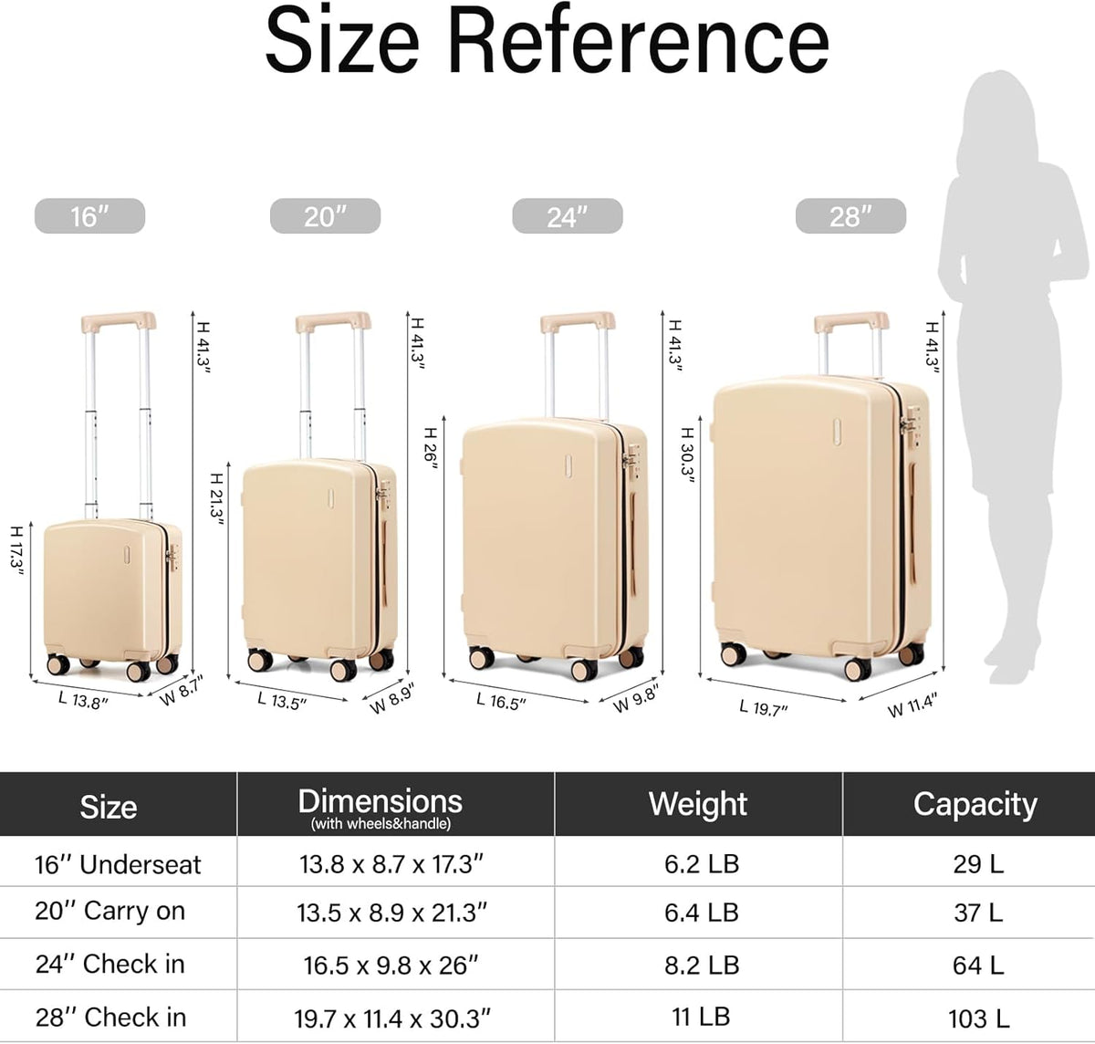 16 Inch Underseat Carry On Luggage, Airline-Approved Hard Shell Small Suitcase with Spinner Wheels, Lightweight Tsa Lock Travel Luggage for Short Trips(Bamboo Green)