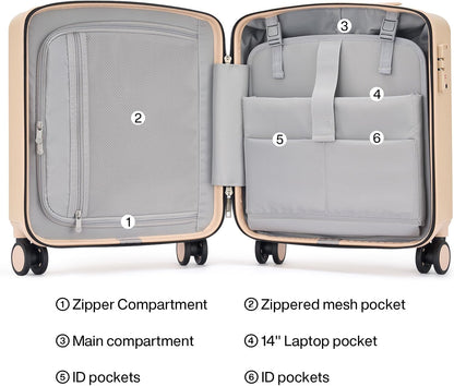 16 Inch Underseat Carry On Luggage, Airline-Approved Hard Shell Small Suitcase with Spinner Wheels, Lightweight Tsa Lock Travel Luggage for Short Trips(Bamboo Green)