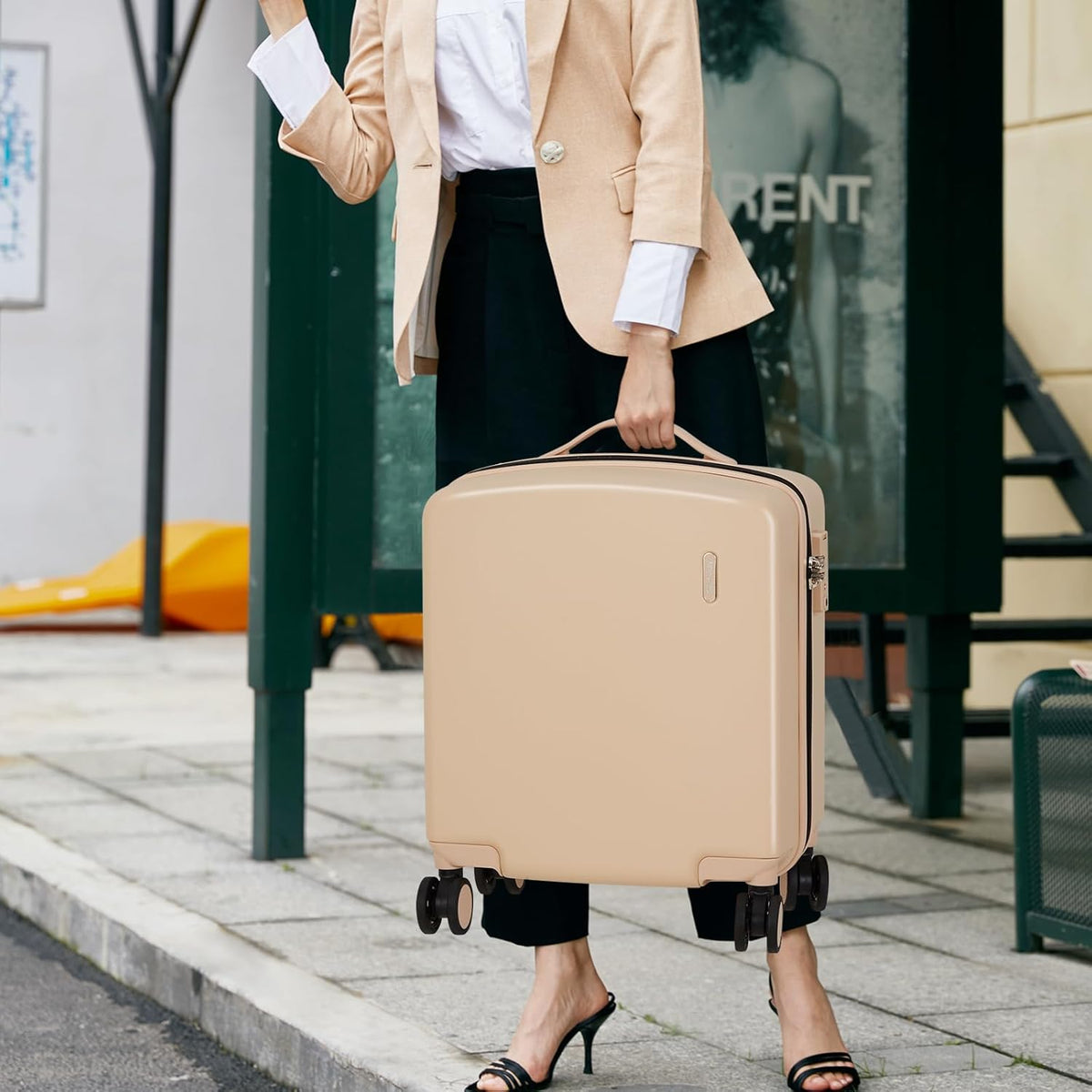 16 Inch Underseat Carry On Luggage, Airline-Approved Hard Shell Small Suitcase with Spinner Wheels, Lightweight Tsa Lock Travel Luggage for Short Trips(Bamboo Green)