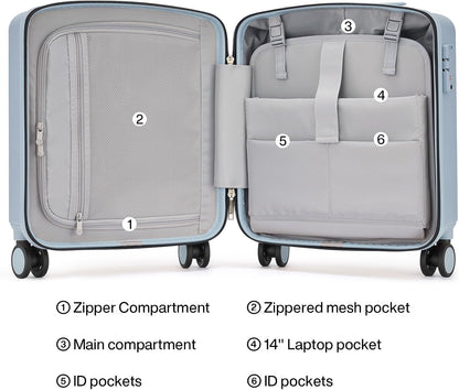 16 Inch Underseat Carry On Luggage, Airline-Approved Hard Shell Small Suitcase with Spinner Wheels, Lightweight Tsa Lock Travel Luggage for Short Trips(Bamboo Green)