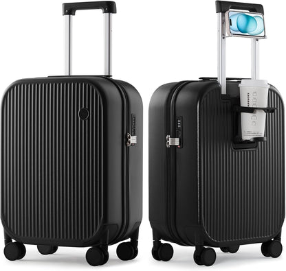 Carry On Luggage with Cup Phone Holder Hard Shell Rolling Travel Suitcase with Spinner Wheels,20 Inch Smoke White