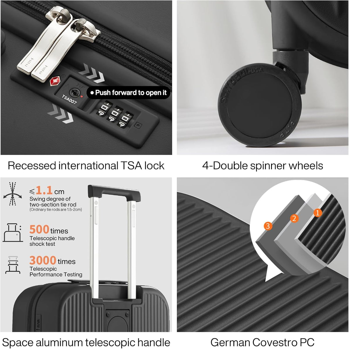 Carry On Luggage with Cup Phone Holder Hard Shell Rolling Travel Suitcase with Spinner Wheels,20 Inch Smoke White