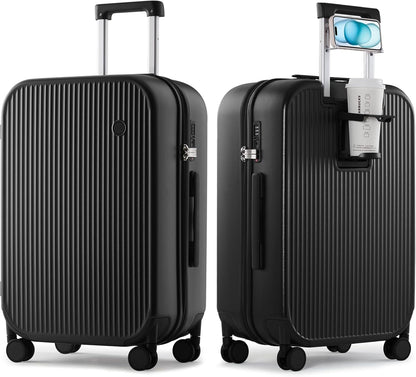 Carry On Luggage with Cup Phone Holder Hard Shell Rolling Travel Suitcase with Spinner Wheels,20 Inch Smoke White
