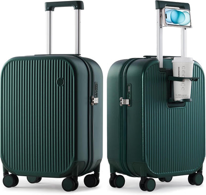 Carry On Luggage with Cup Phone Holder Hard Shell Rolling Travel Suitcase with Spinner Wheels,20 Inch Smoke White