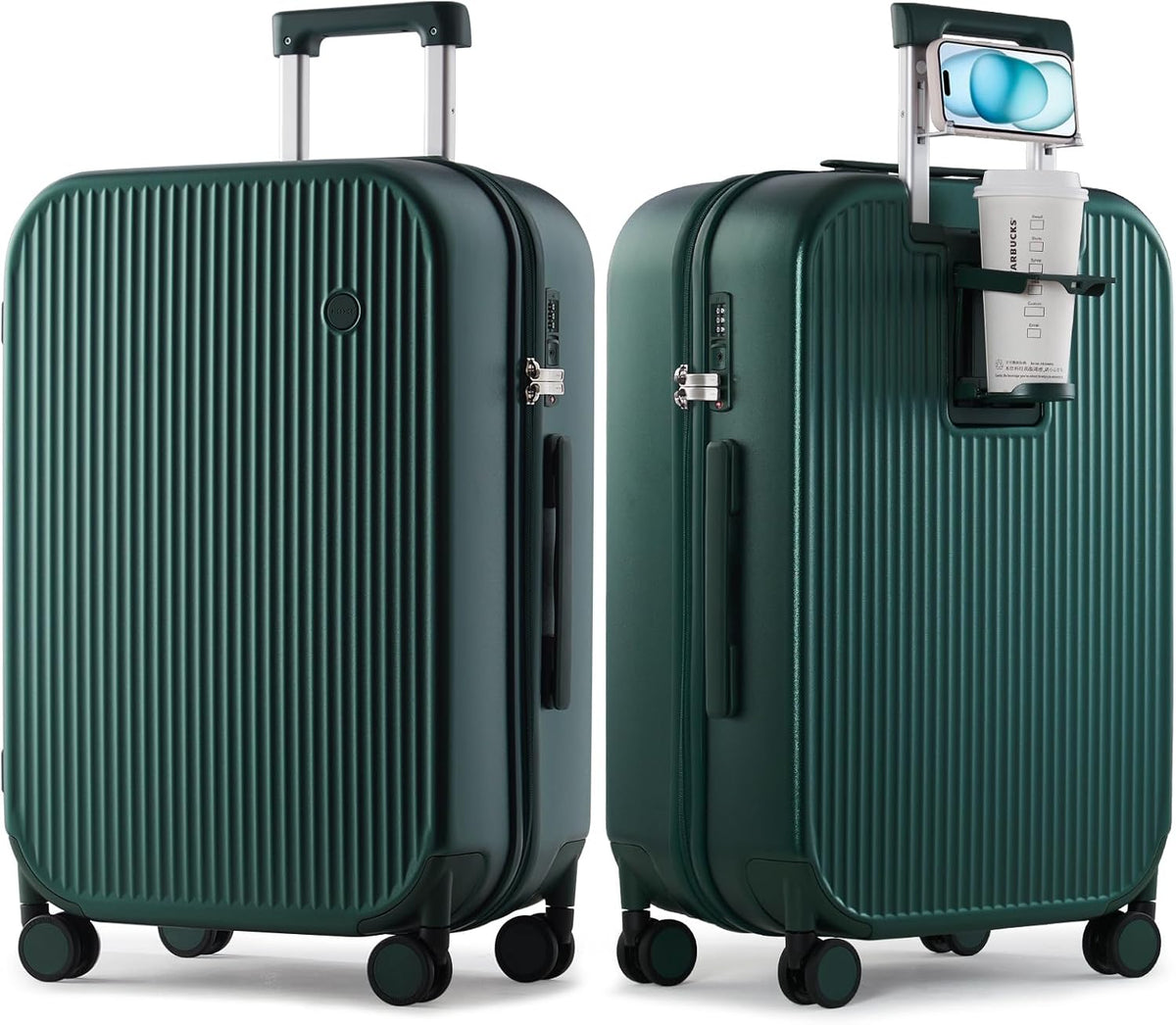Carry On Luggage with Cup Phone Holder Hard Shell Rolling Travel Suitcase with Spinner Wheels,20 Inch Smoke White