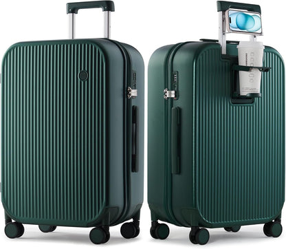 Carry On Luggage with Cup Phone Holder Hard Shell Rolling Travel Suitcase with Spinner Wheels,20 Inch Smoke White
