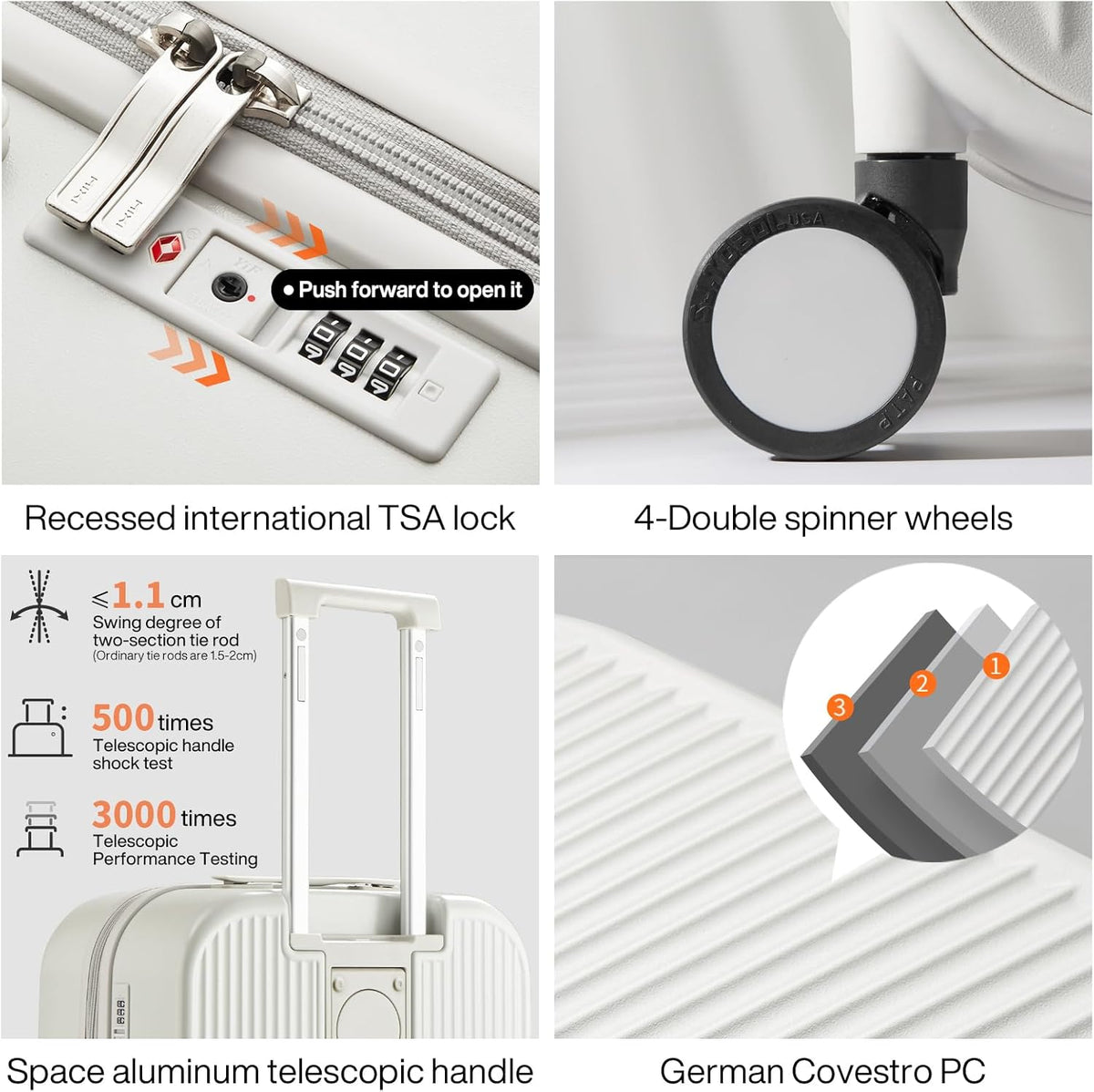 Carry On Luggage with Cup Phone Holder Hard Shell Rolling Travel Suitcase with Spinner Wheels,20 Inch Smoke White