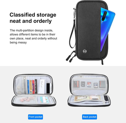Passport Holder Family, RFID Blocking Travel Wallet Women Men, Travel Document Organizer Premium Wallets Passport Holders Bag, Lightweight Zipper Credit Cards Case Cover for Travel, (Black-Medium)