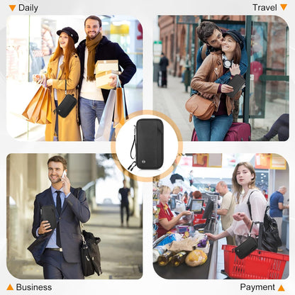 Passport Holder Family, RFID Blocking Travel Wallet Women Men, Travel Document Organizer Premium Wallets Passport Holders Bag, Lightweight Zipper Credit Cards Case Cover for Travel, (Black-Medium)