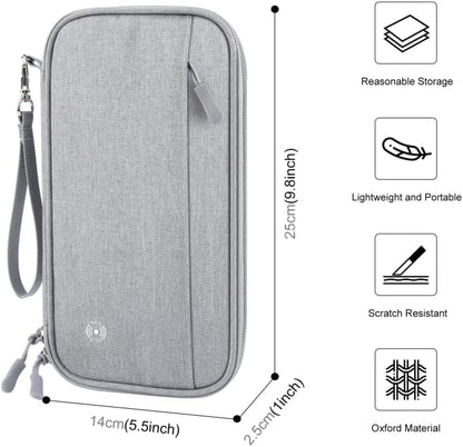 Passport Holder Family, RFID Blocking Travel Wallet Women Men, Travel Document Organizer Premium Wallets Passport Holders Bag, Lightweight Zipper Credit Cards Case Cover for Travel, (Black-Medium)