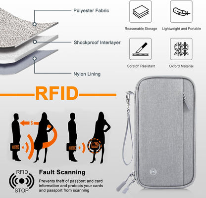 Passport Holder Family, RFID Blocking Travel Wallet Women Men, Travel Document Organizer Premium Wallets Passport Holders Bag, Lightweight Zipper Credit Cards Case Cover for Travel, (Black-Medium)