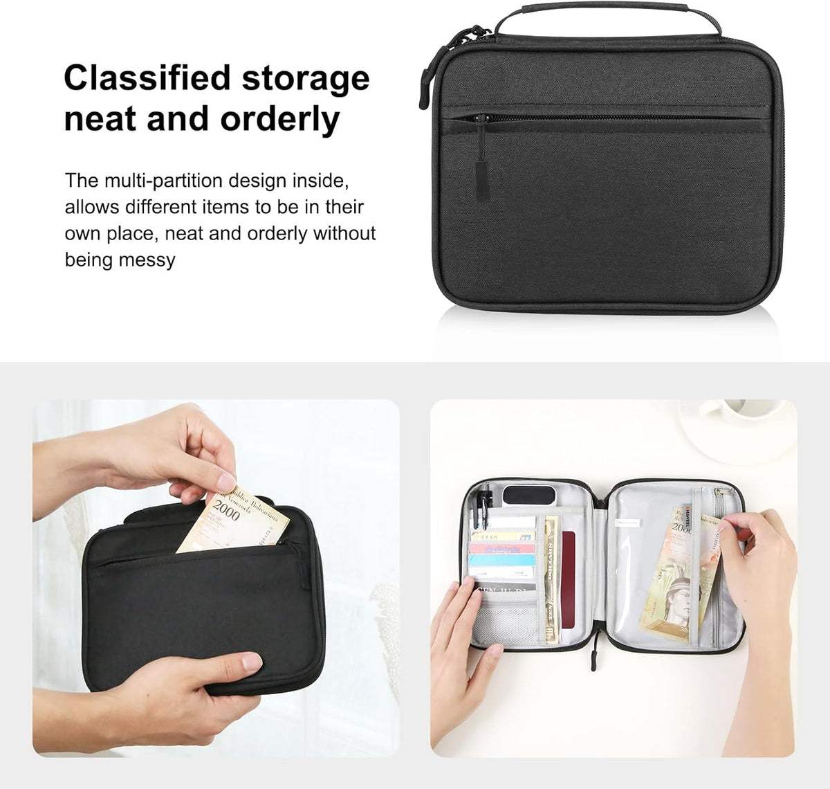 Passport Holder Family, RFID Blocking Travel Wallet Women Men, Travel Document Organizer Premium Wallets Passport Holders Bag, Lightweight Zipper Credit Cards Case Cover for Travel, (Black-Medium)