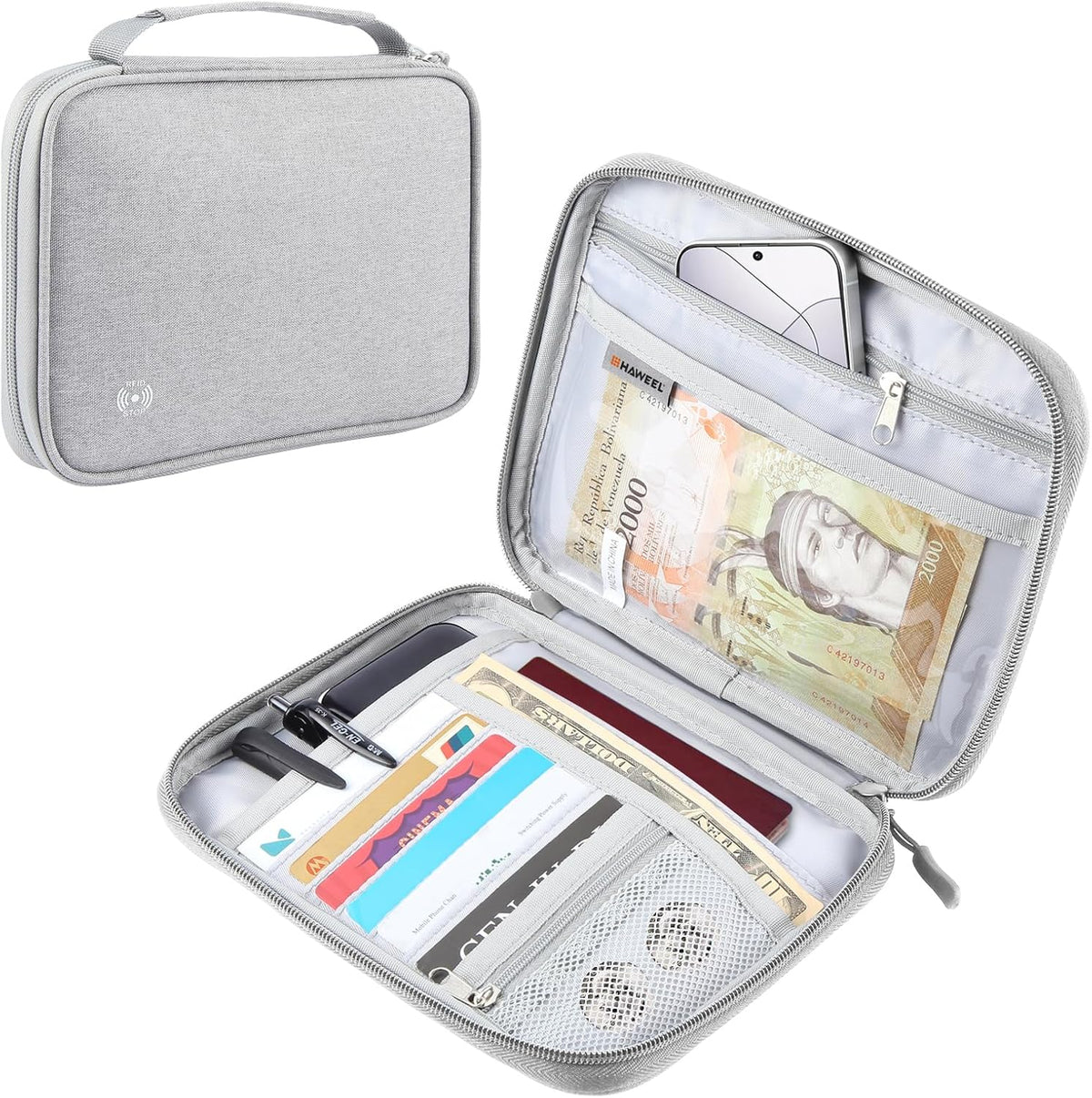 Passport Holder Family, RFID Blocking Travel Wallet Women Men, Travel Document Organizer Premium Wallets Passport Holders Bag, Lightweight Zipper Credit Cards Case Cover for Travel, (Black-Medium)