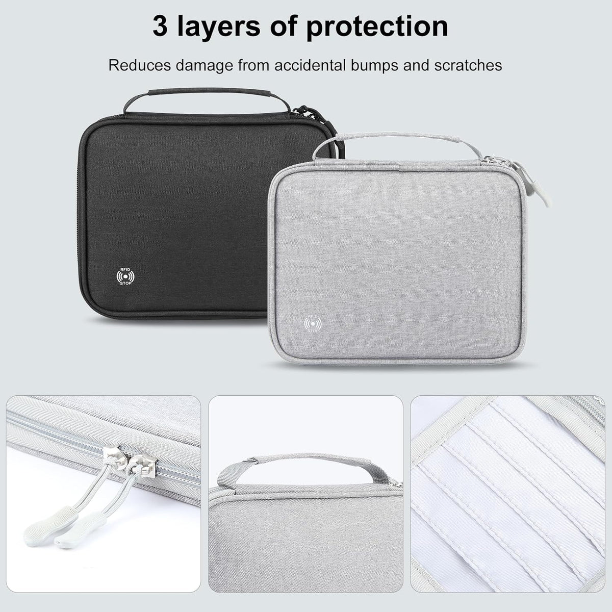 Passport Holder Family, RFID Blocking Travel Wallet Women Men, Travel Document Organizer Premium Wallets Passport Holders Bag, Lightweight Zipper Credit Cards Case Cover for Travel, (Black-Medium)